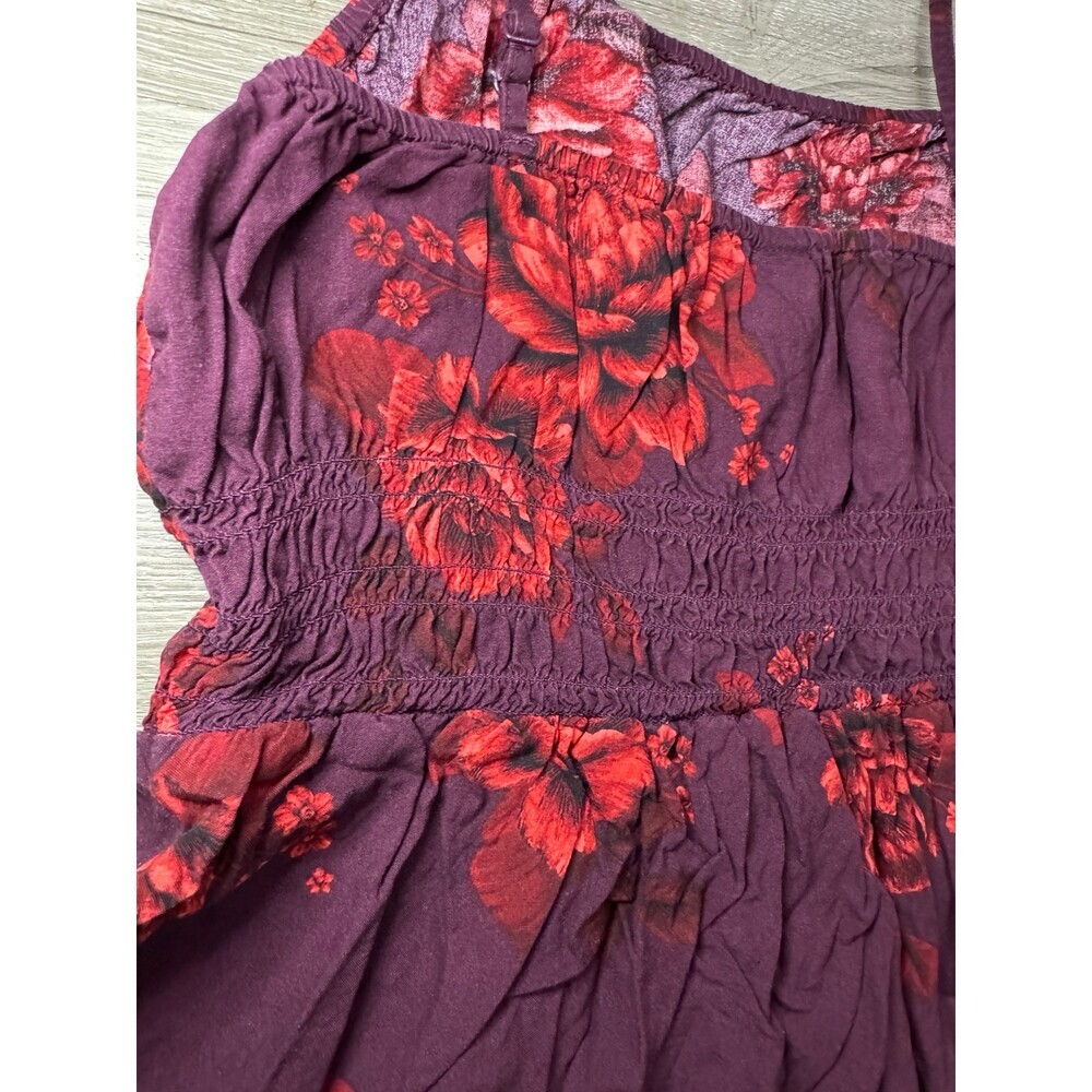 Old Navy Floral Cami Top Medium Red Burgundy Smocked Peplum Tank - Picture 5 of 5